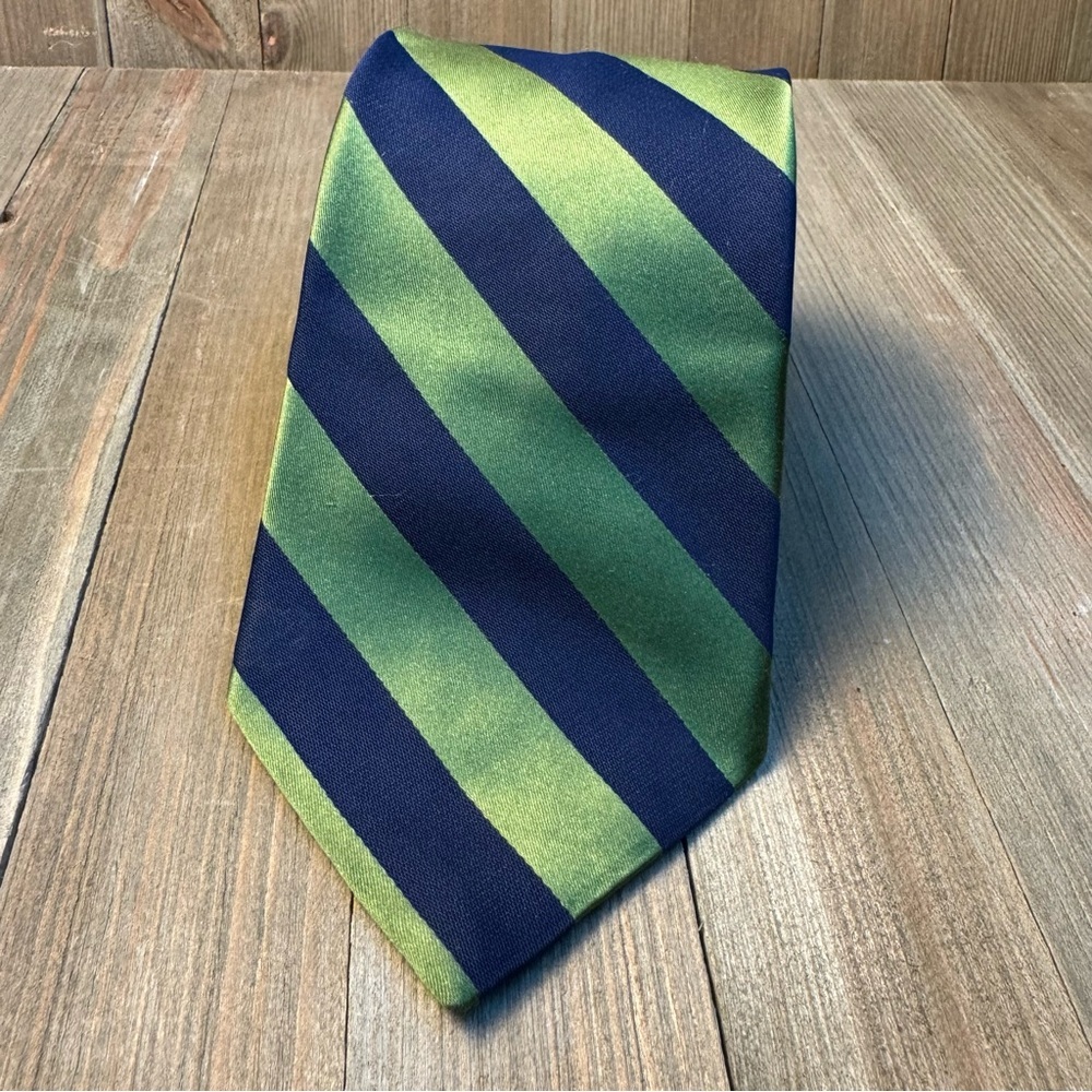Tommy Hilfiger Green Navy Silk Striped Tie